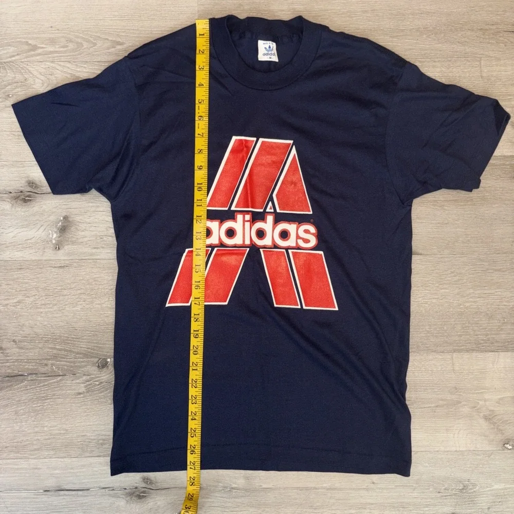 Vintage 1980s Adidas T Shirt Men's Medium Navy Blue Single Stitch